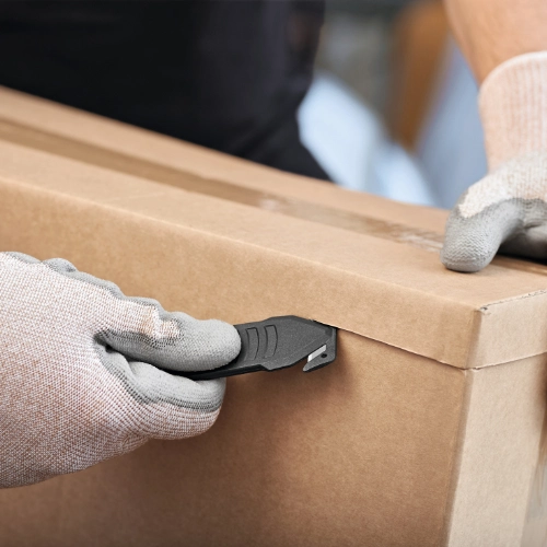 Martor secumax 145 safety knife cuts plastic, stretch, shrink film, packaging, tape, open boxes, cuts carton and cardboard - buy online from Sollex