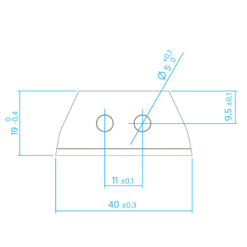 MARTOR TRAPEZOID BLADE NO 60095.70 ritning och mått 40x19x0.63mm - Sollex