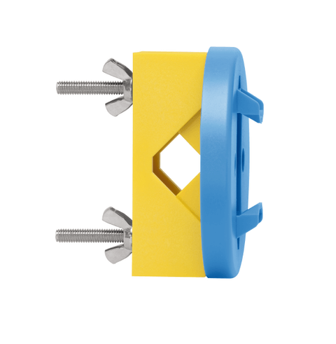 Blue and yellow wall mount bracket from Martor