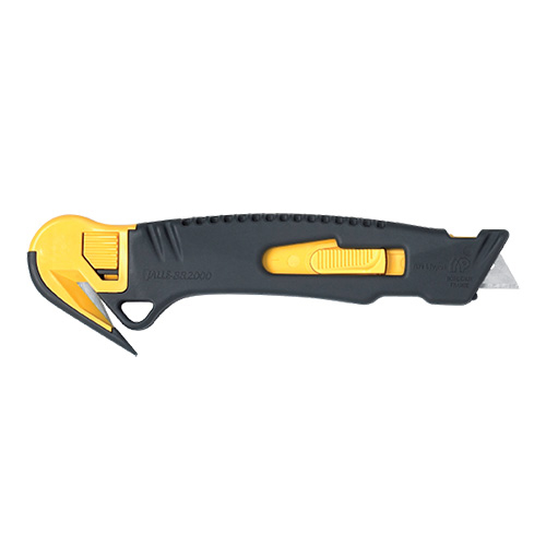 A safety knife with everything needed. Two knife blades for efficient box opening. Knife blade automatically pulls in when released.
