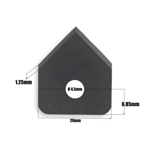 Sollex spetsblad P752D 24x20x0.3mm Ø4.5mm - ritning