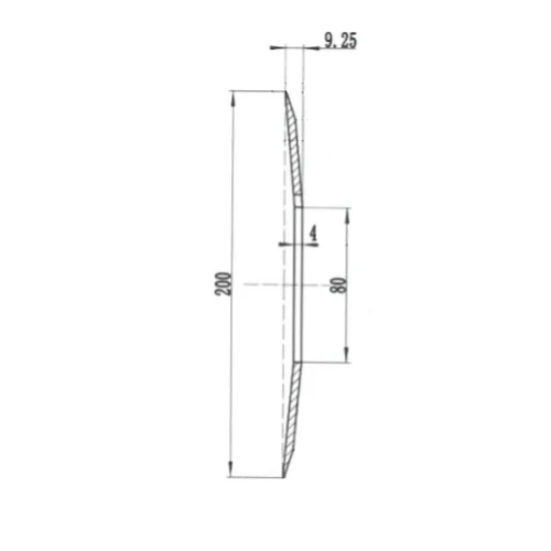 Top dished knife Ø200x80mm - drawing - side view - Sollex circular knives