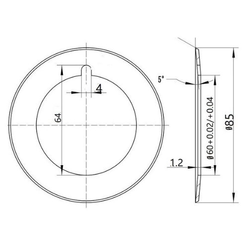 Top dished Ø85x60x.1.2mm 1pc