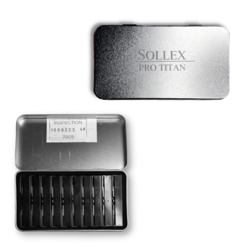 Hook blade with titanium TiN coating on the cutting edge Sollex 10PT in a aluminium package box