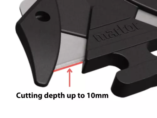 The distance between the plastic protective parts of the safety knife that determines how much and how thick material can be cut with this knife - Sollex