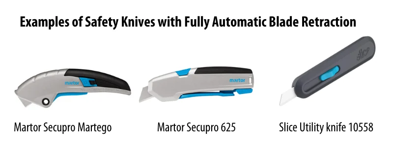 safety knives with fully automatic blade retraction
