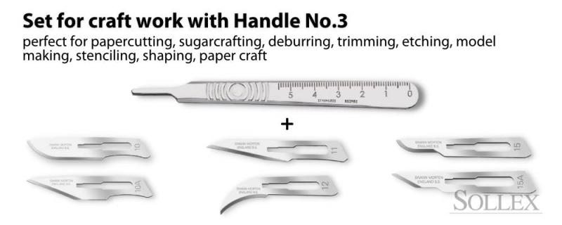 Set med Swann mortonhandtag #3 med skalpellblad 10, 10A, 11, 12, 15, 15A är perfekta för att skära papper och tunn kartong, grada, trimma, paper craft