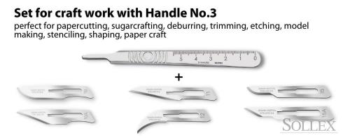 Set of Swann morton handle #3 with  scalpel blades 10, 10A, 11, 12, 15, 15A are perfect to cut paper, deburring, trimming, model making
