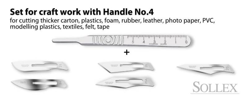 Swann Morton scalpel handle  #4 and scalpel blades that suit to cut leather, cardboard, rubber, plastics, felt, tape, PVC