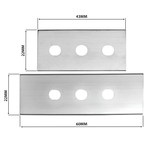 Ritning - Sollex 44mm och 60mm långa industrirakblad med tre hål för plast film och folie skärning, konvertering