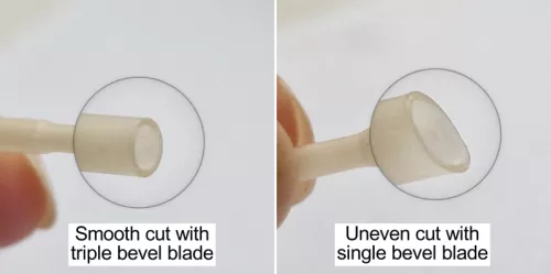 smooth cut and uneven cut when cutting latex tube 0.5mm - sollex