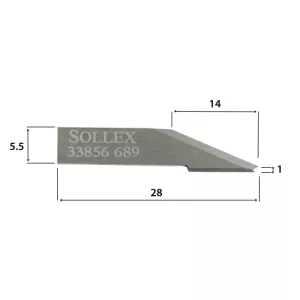 Ritning och mått på Sollex oscillerande kniv 33856 som liknar Atom 01033856 blad