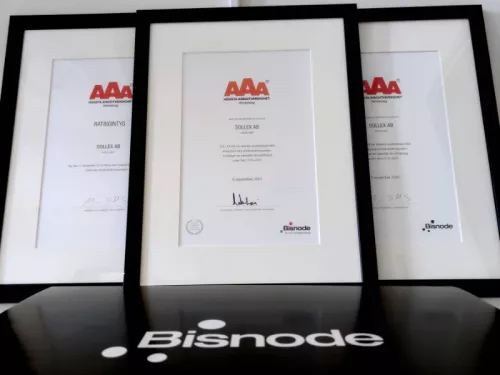 Sollex AB has a rating of AAA (highest credit rating) in Bisnode