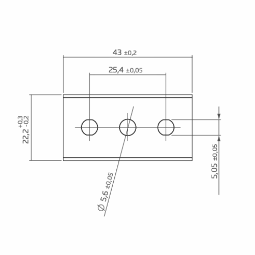 Industrial 3-hole razor blades straight corners 43x22mm for universal use - Drawing - Sollex