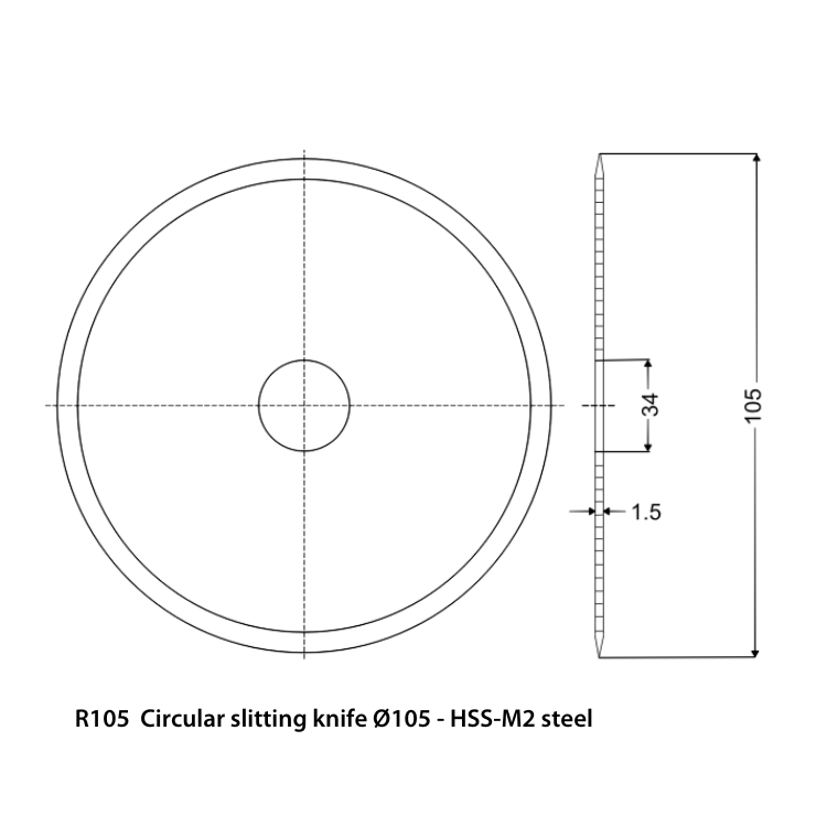 Drawing on circular slitter knife r105 Ø105 30° - Sollex