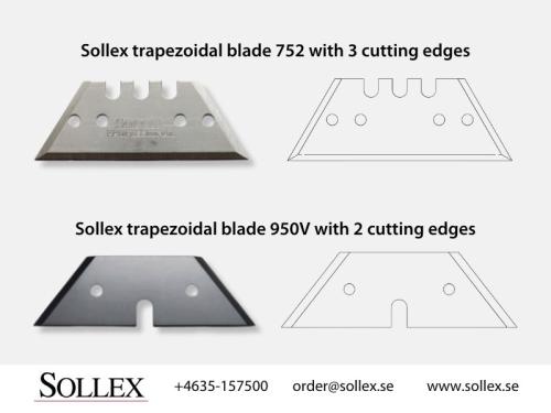 Sollex special trapezoidal blade with 2 and 3 cutting edges for industrial use in slitting machines