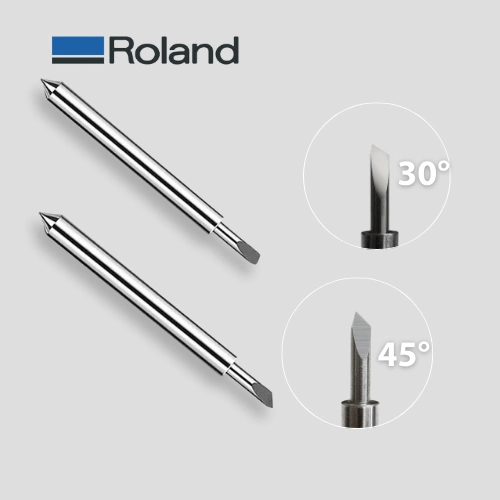 Knivar för Roland Digital Cutter 30 och 45 grader med knivspetsen förstorad för att se skillnaden - Sollex