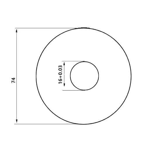 Cirkelkniv P847 Ø74mm för att skära flexibla förpackningsmaterial - Mått, Ritning - Sollex