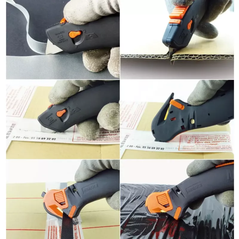 How to use Mure Peyrot Grepin 2 safety knife for warehouse work to cut cardboard, boxes, plastic film - Sollex