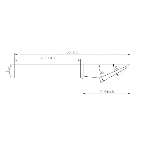 Drawing of Z46P extra pointed knife for Zund cutters specially adapted to cut wood-based corrugated board, cardboard - Sollex