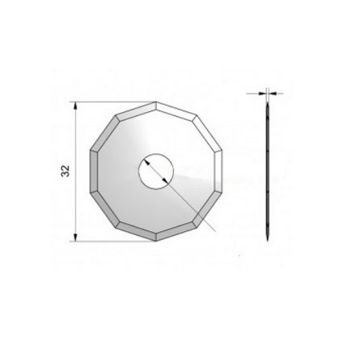 Drawing of Sollex Z52 CNC knife for Zünd systems DRT, PRT. 10-sided knife equivalent to Zünd 3910337