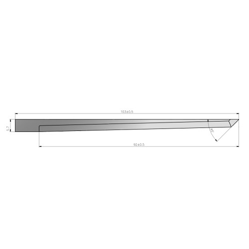 Ritning på lång spetsig oscillerande kniv Z604 för Zünd skärare, 45° - Sollex