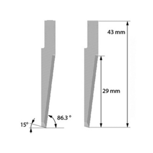 Knife like Zund Z63 (5002637) its dimensions 43 mm long 0.63mm thick 28 mm maximum cutting depth - Sollex