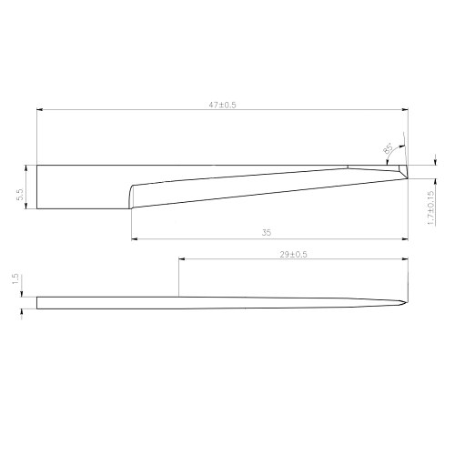 Drawing of Sollex flat oscillating knife like Zund Z69 5204302 for flatbed cutting tables