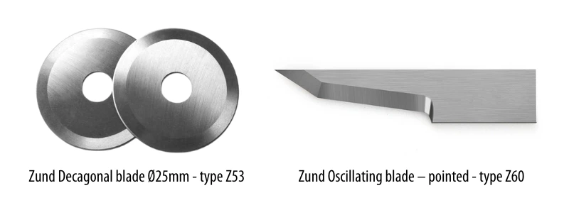 Zund Decagonal blade Z53 Ø25mm and Zund Z60 Oscillating blade – pointed