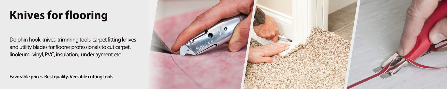 Delfinkniv, svetsfogkniv och andra verktyg för golvläggning för att skära mattor, linoleum, golvunderlag m.m. - Sollex