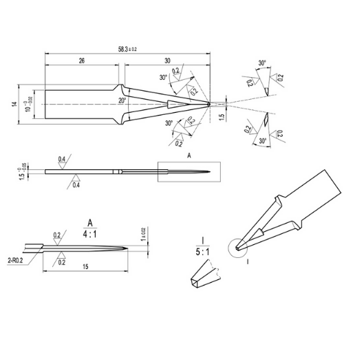 Pointed Blade like 40505 Atom rounded tip 5pcs 58.3x14x1.5mm / Cutting depth 30mm/ Special pointed grinding for Atom 01040505 Pointed Blade like 40505 Atom rounded tip 5pcs