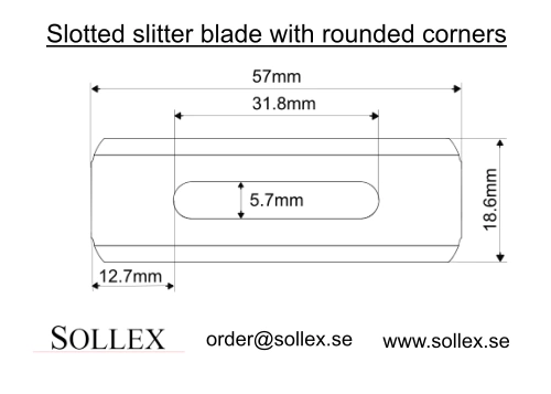 Dimensions and drawing of slitter blades with center hole industrial razor blades with rounded cutting edges - Sollex