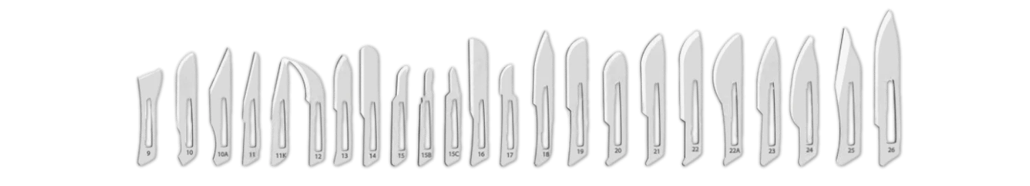 Types of scalpel blades for scalpels, penknives, precision knives and hobby knives - Sollex