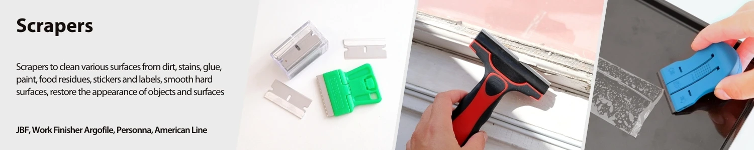 Grattoirs pour nettoyer diverses surfaces de la saleté, des taches, de la colle, de la peinture, des résidus alimentaires, des autocollants et des étiquettes, surfaces dures lisses - Sollex