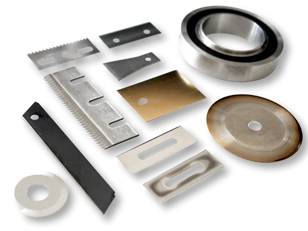 Industrial machine knives and blade material rolls