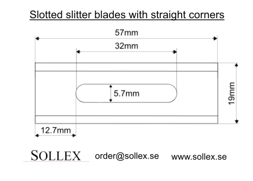 Dimensions and drawing of slitter blades with center hole industrial razor blades with straight cutting edges - Sollex