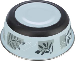 Trixie Skål är rostfri med plastlegering i dekorativ blå/grå färg med mönster. Skålen är halkfri tack vare gummibotten, vilket gör att skålen står stadigt.