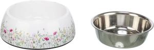 Rostfri skål med blommor