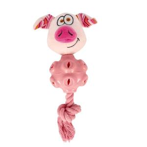 Hundleksak piggegum med rep och gummi
