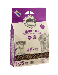 CARRIER LAMM & RIS är ett vetefritt helfoder till normalt aktiva hundar av alla raser.