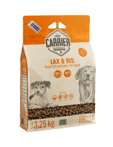 CARRIER LAX & RIS är ett vetefritt och köttbaserat helfoder till normalt aktiva hundar av alla raser.