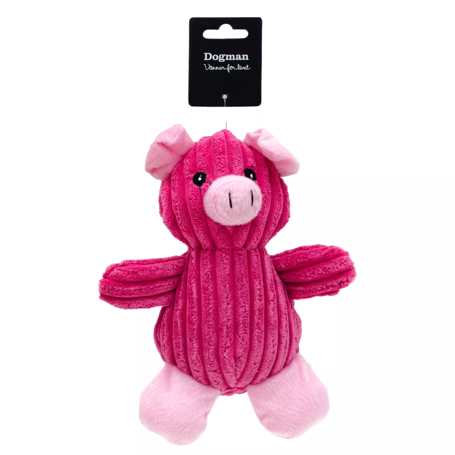 Klassisk hundleksak i manchestertyg och plysch med pip i roliga färger. Levereras i någon av färgerna på bild.  Längd: 23cm