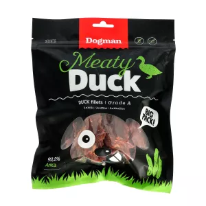 Gott, köttrikt hundsnacks, som innehåller endast anka som köttråvara. Utan tillsatt socker och utan vete. Ges till din hund som belöning eller snacks.
