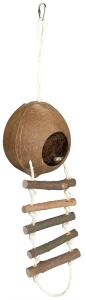 Trixie Kokosnöthus med repstege är tillverkad av 100% naturmaterial med kokosfibrer inuti. Både en mysig koja och aktivitet för din hamster eller mus