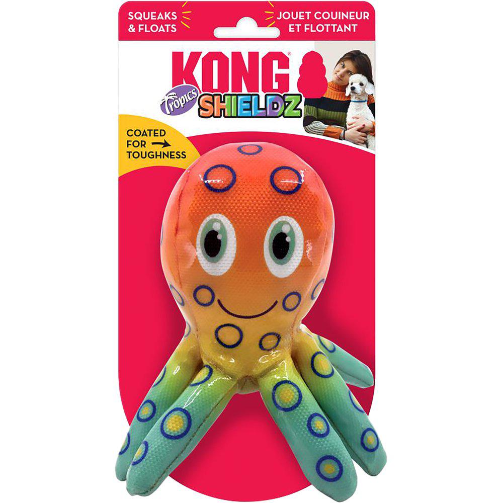 Kong Shields Tropics Octopus har en förseglad utsida som gör den extra tålig och även enkel att torka av vilket gör att den passar både för inomhus- och utomhuslekar.