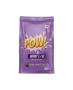 POW! Adult L/XL är ett komplett helfoder skräddarsytt recept för alla stora hjältar. Feel the big power för din super dog!