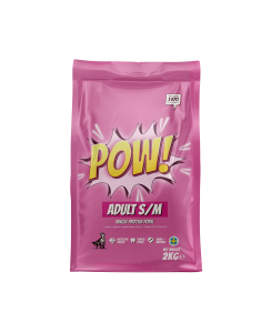 POW! Adult S/M är ett komplett helfoder med smakrik och hälsosam super-näring för vuxna små/mellanstora wonder dogs.