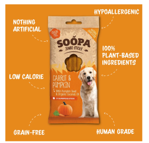 Soopa Dental Sticks är allergivänliga spannmålsfria sticks för hunden som älskar att tugga.