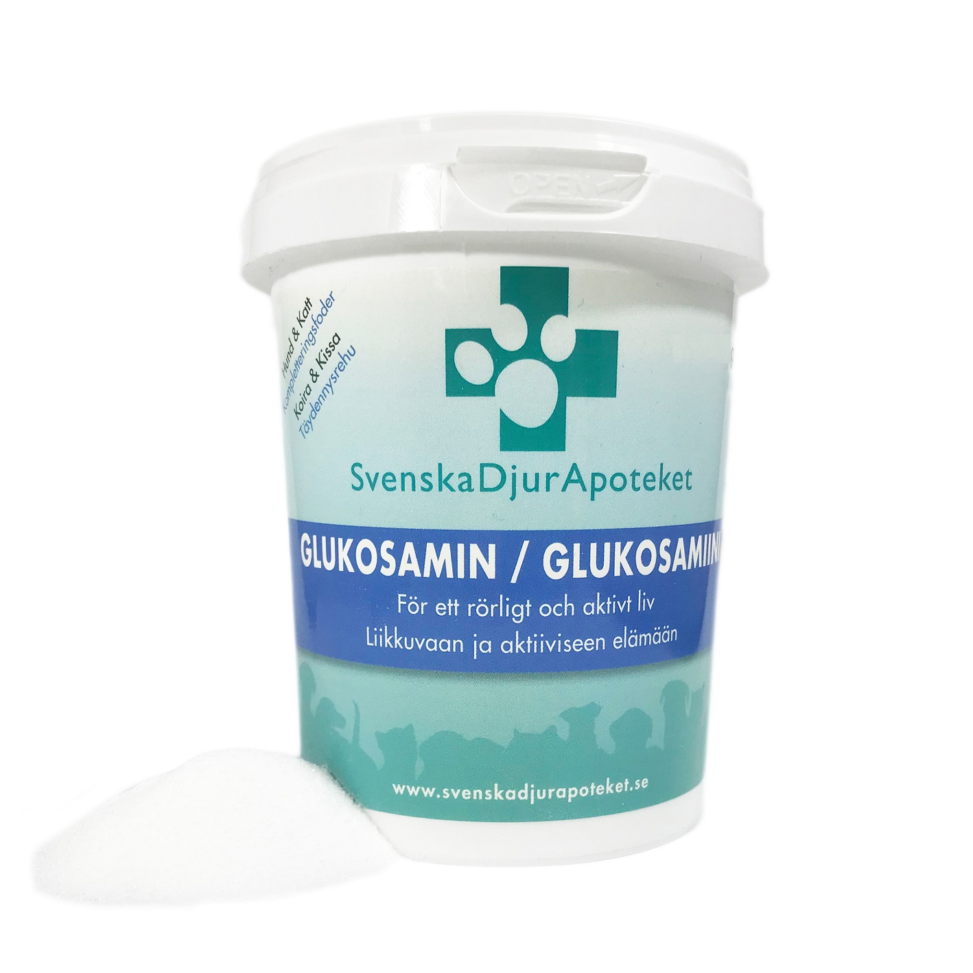 Svenska DjurApotekets Glukosamin  är en förebyggande ledprodukt för djur. Glukosamin bidrar till en god ledhälsa på lång sikt och främjar ledernas hälsa och normala funktion.