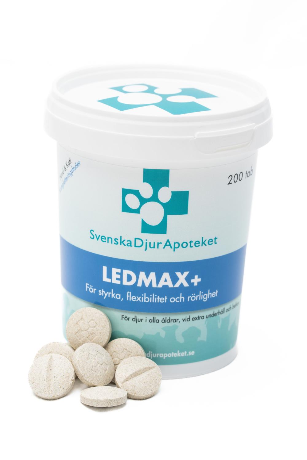 Svenska DjurApotekets LedMax+ är ett ledtillskott till djur med extra behov som vill bibehålla sin styrka, flexibilitet och rörlighet.